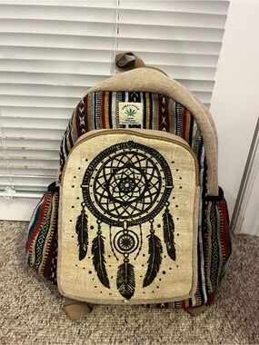 Boho Dreamcatcher Canvas Backpack - Natural Multi